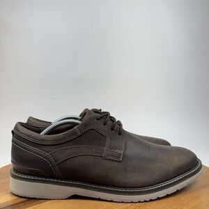 New NWOB Mens Clarks Monahan Brown Beeswax Leather Plain Toe Oxfords Size 11.5 M
